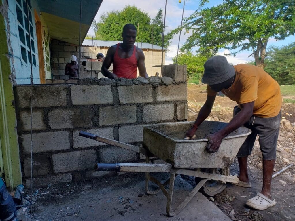 building the unit walls with concrete block and mortar